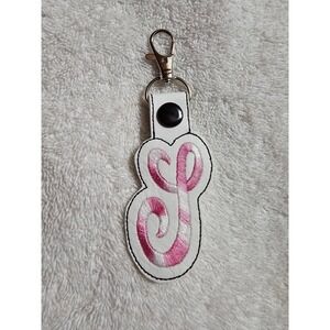 Initial S Keychain‎ Embroidered Letter S Keyring Bag Charm Pink White
